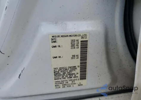 2015 Nissan Altima 2.5 z USA, uszkodzony, nr VIN 1N4AL3AP7FC581051